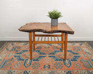 Vintage Solid Wood Coffee Table with Ladder Shelf