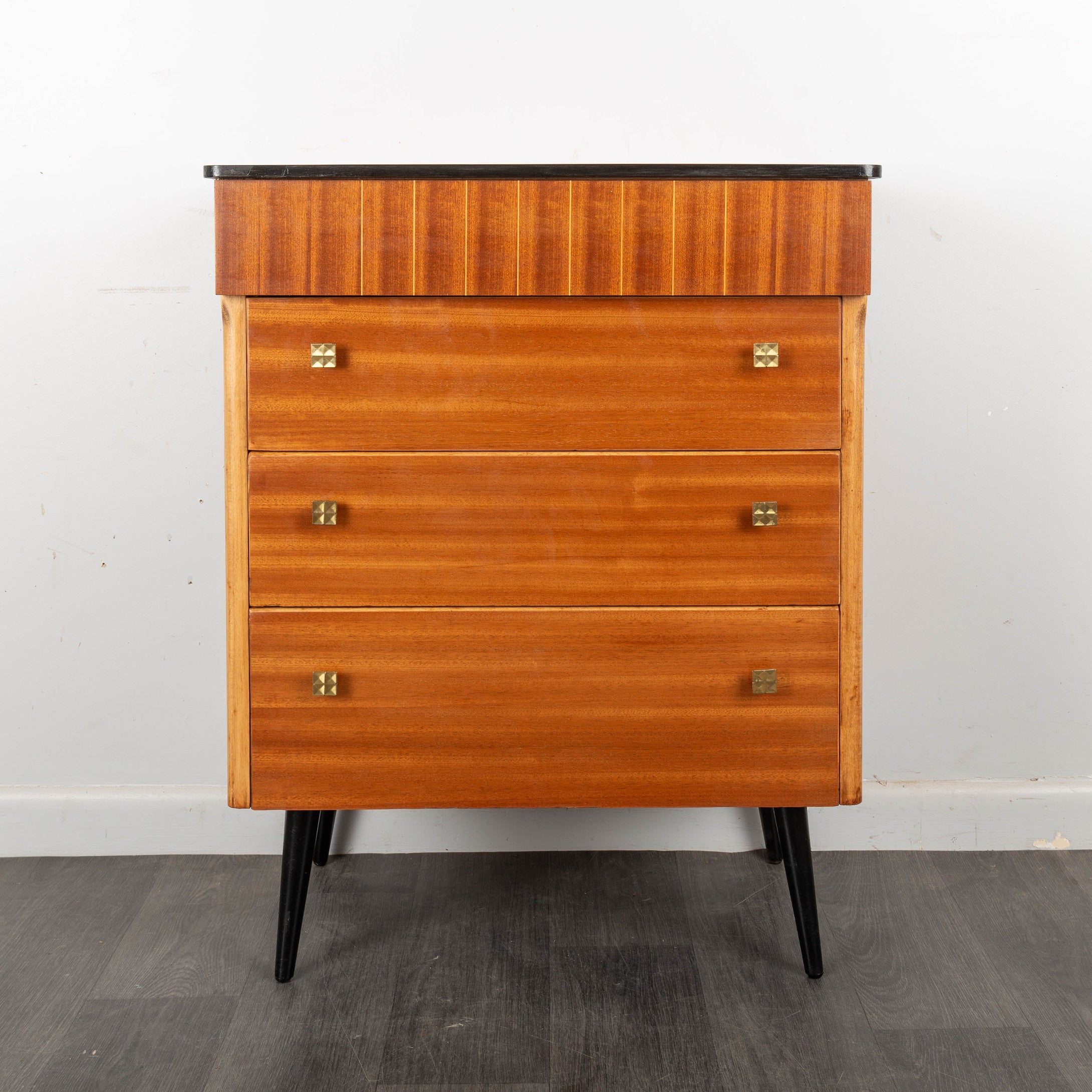 Mid Century Walnut Chest of Drawers on Black Legs